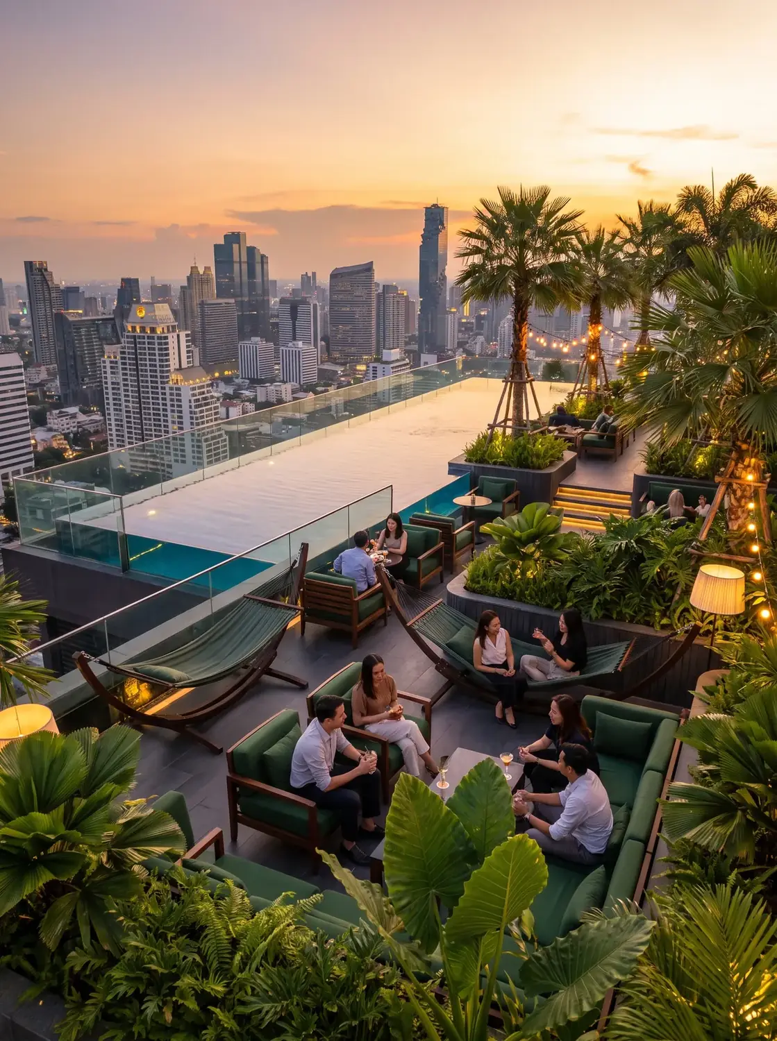 Kopilot headquarters rooftop in Bangkok at golden hour